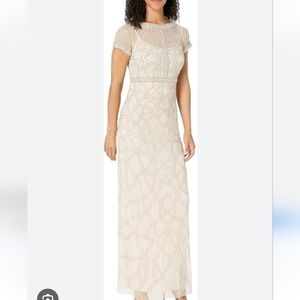 Aidan mattox cream nude illusion beaded gown